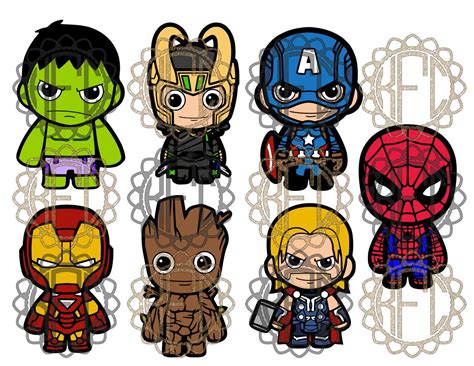 Cute Ironman Chibi Avengers Groot Hulk Captain Spiderman Thor Loki ...