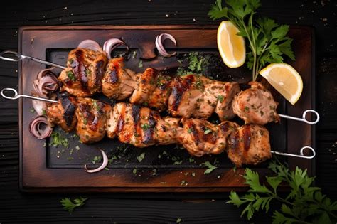 Premium Ai Image Roasted Chicken Kebab Or Souvlaki