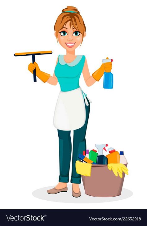 Happy Housewife Cheerful Mother Beautiful Woman Cartoon Character