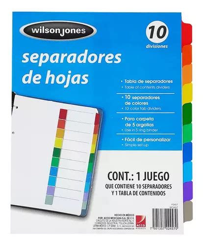 Separador Para Carpeta Wilson Jones 1 Al 10 S Numero 250 Pzs