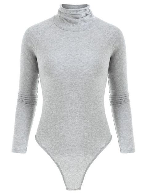 [33 Off] 2021 Long Sleeve Turtleneck Snap Crotch Bodysuit In Gray Zaful