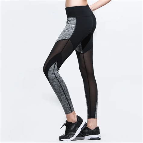 Sexy Mesh Patchwork Sports Leggings Women Fitness Clothing Black Gym