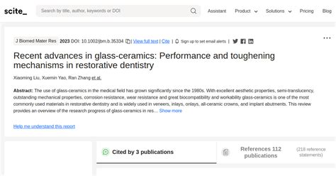 Citation Report Recent Advances In Glass‐ceramics Performance And