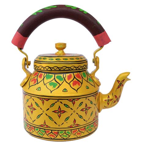 Ihandikart Hand Painted Designer Aluminium Kettle For Tea Coffee Home