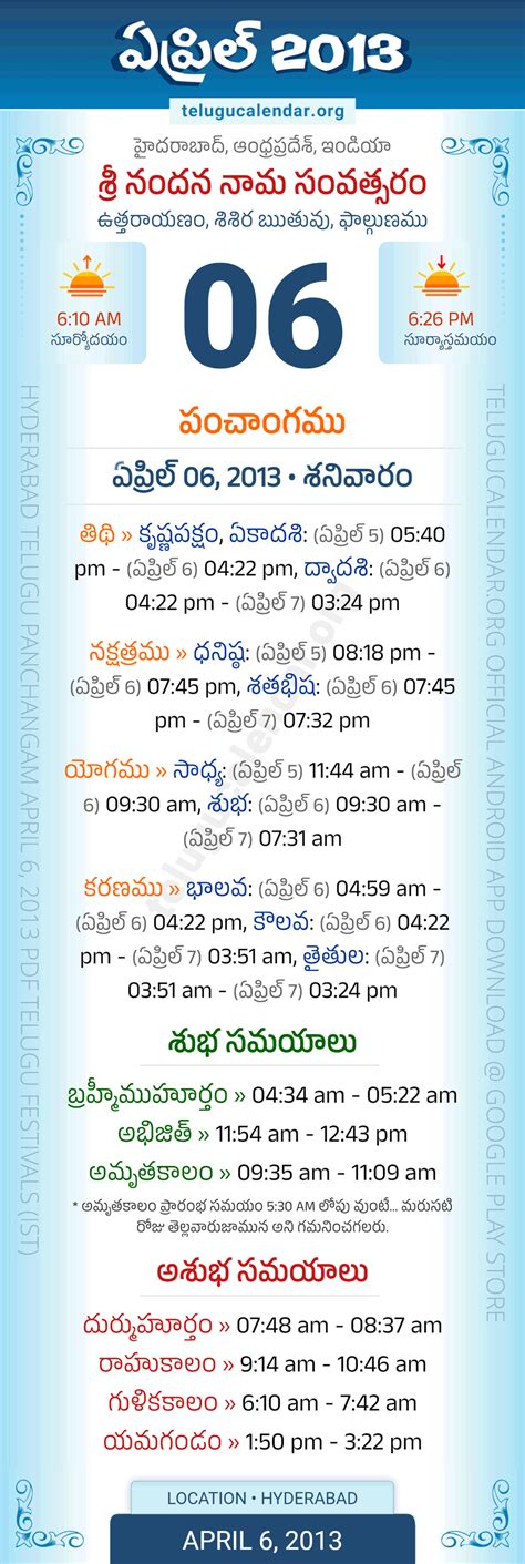 April 6 2013 Telugu Calendar Panchangam Andhra Pradesh