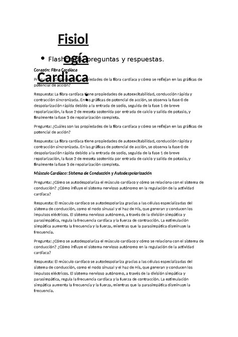 Flascard Fisio Flashcards preguntas y respuestas Corazón Fibra