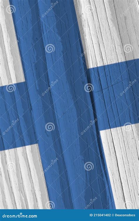 De Vlag Van Finland Op Een Droog Houten Oppervlak Gebarsten Met