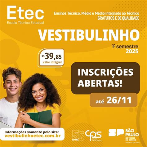 As inscrições para o Vestibulinho 2025 já estão abertas Etec da Zona