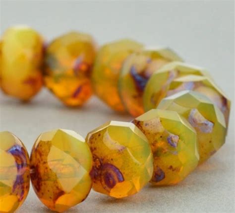 Czech Glass Rondelle Beads Amber Opaline With Picasso X Mm Beads Etsy