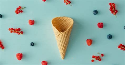 Ice cream cone with forest fruit pattern. Flat lay. Summer concept. photo – Blueberry Image on ...