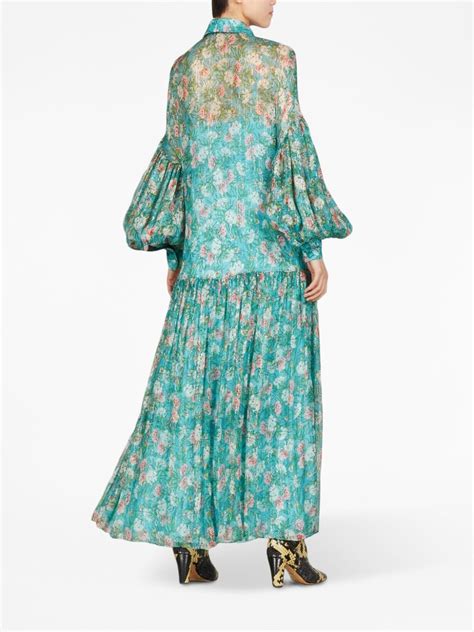 Gucci Floral Print Silk Maxi Dress Blue Farfetch Uk