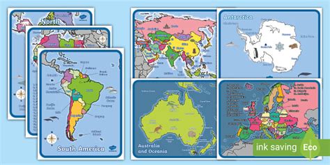 Continent Maps With Words And Pictures Pack Lehrer Gemacht