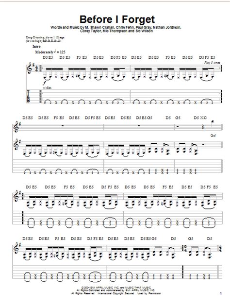 Before I Forget By Slipknot Sheet Music For Guitar Tab Single Guitar