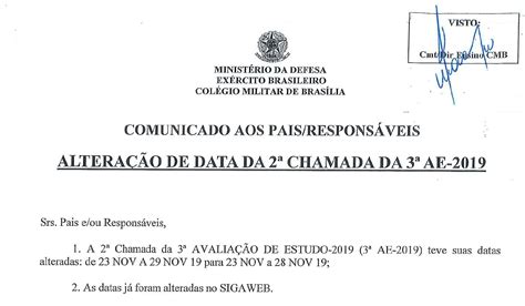 COMUNICADO Alteração da Data da 2ª Chamada da 3ª AE 2019