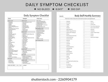 Daily Monthly Symptom Tracker Checklist Printable Stock Vector Royalty