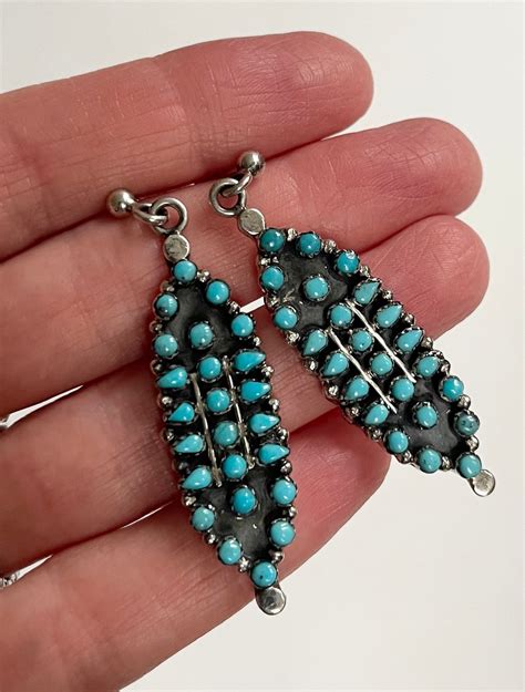 RESERVED Long Needlepoint Turquoise Earrings Vintage Native American