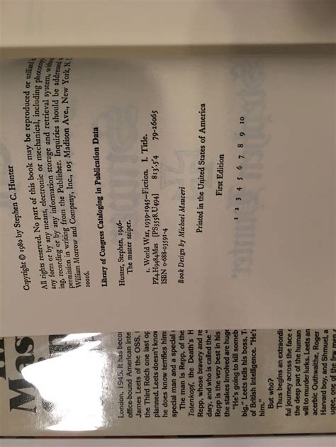 The Master Sniper Flatsigned By Hunter Stephen Fine Hardcover 1980