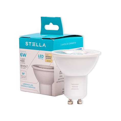 Lâmpada Led Mr16 Eco Dicróica 6w 36° 3000k Stella Em Oferta Aled