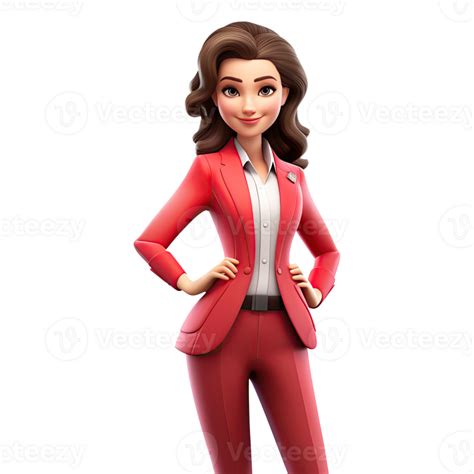 3d Cute Cartoon Woman Character Cartoon Businesswoman Wearing Red Suit