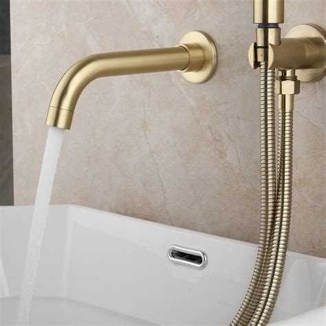 Brushed Gold Bathtub Wall Mount Filler Handheld Sprayer Mixer Shower Faucet Set Ebay