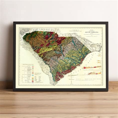 South Carolina Map South Carolina Relief Map Vintage Map Of South