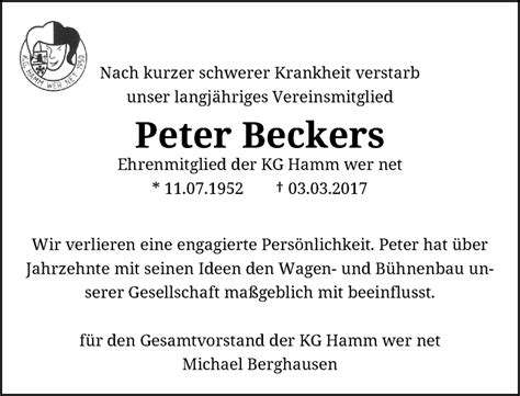 Alle Traueranzeigen F R Peter Beckers Trauer Rp Online De