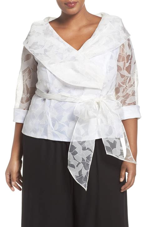 Alex Evenings Sheer Sleeve Organza Tie Waist Blouse Plus Size Nordstrom