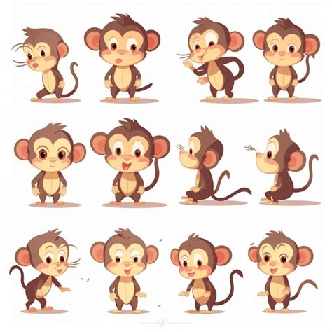 Premium Photo | A close up of a bunch of cartoon monkeys with different ...