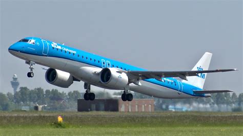 4K All 4 NEW KLM E195 E2 Landing Take Off Amsterdam Airport