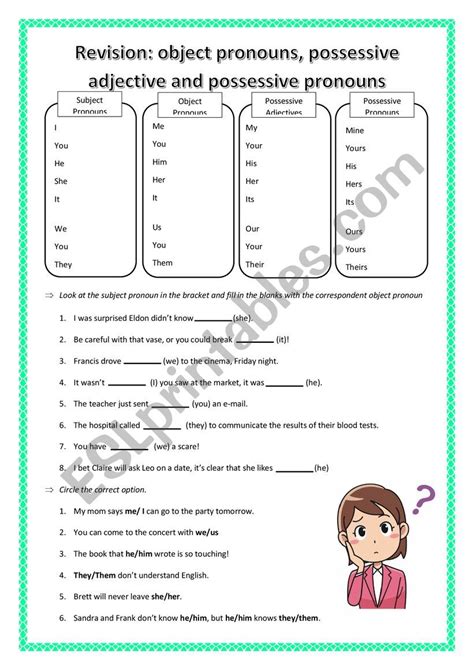 Revision Subject Object Pronouns And Possessive Adjectives Pronouns