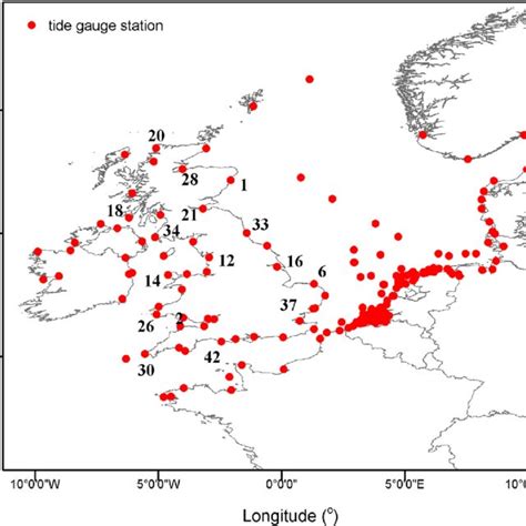 Tide amplitude for UK tide gauge stations. | Download Scientific Diagram