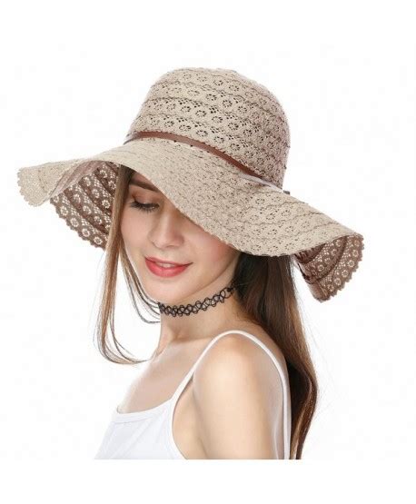 Summer Lace Cotton Sun Hat Wide Brim Beach Hat Floppy Summer Sun Caps Foldable Khaki Cb183nsnug9