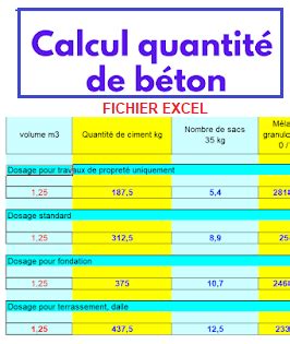 FEUILLE DE CALCUL QUANTITÉ DE BÉTON EXCEL Livres et Documents