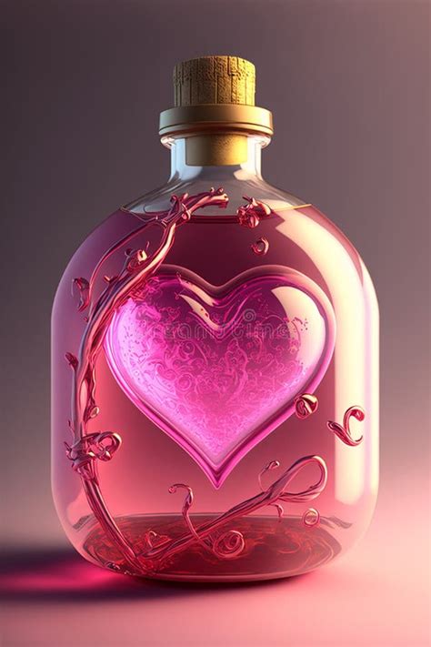 Elixir Of Love In A Transparent Glass Bottle With Cork Plug Heart