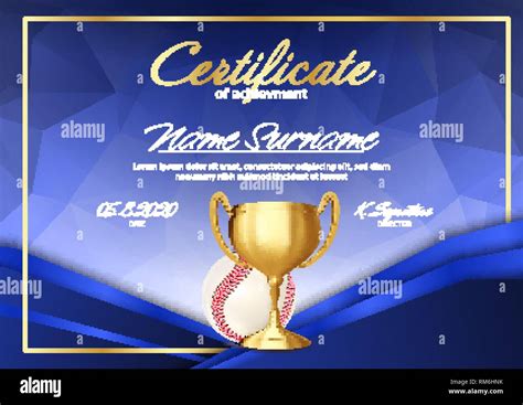 Juego De Baseball Certificado Diploma Con Taza Dorada Vector Deporte