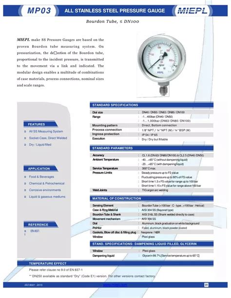 Ppt Mp All Stainless Steel Pressure Gauge Bourdon Tube Dn