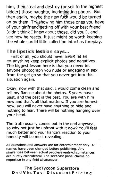 Sex Tycoon Sex4Cast Agony Aunt Column Friday 20 June 2003 Put That Camera Away Timalderman