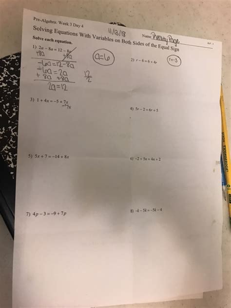 Solved Pre Algebra Week 3 Day 4 Solving Equations With Chegg