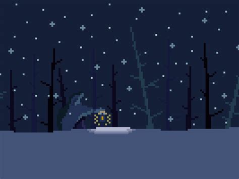 Download Snowy Night In Forest Aesthetic Pixel Art Wallpaper