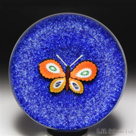 Paul Ysart Orange Millefiori Butterfly Paperweight 170 Images Pink