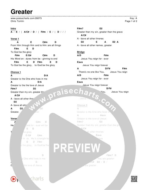 Greater Chords PDF (Chris Tomlin) - PraiseCharts