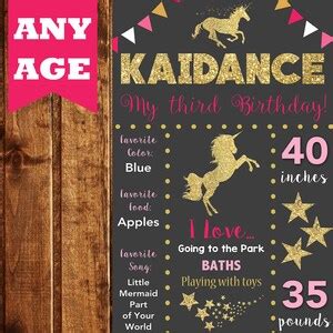 Unicorn Chalkboard Poster Unicorn Birthday Poster Pink Gold