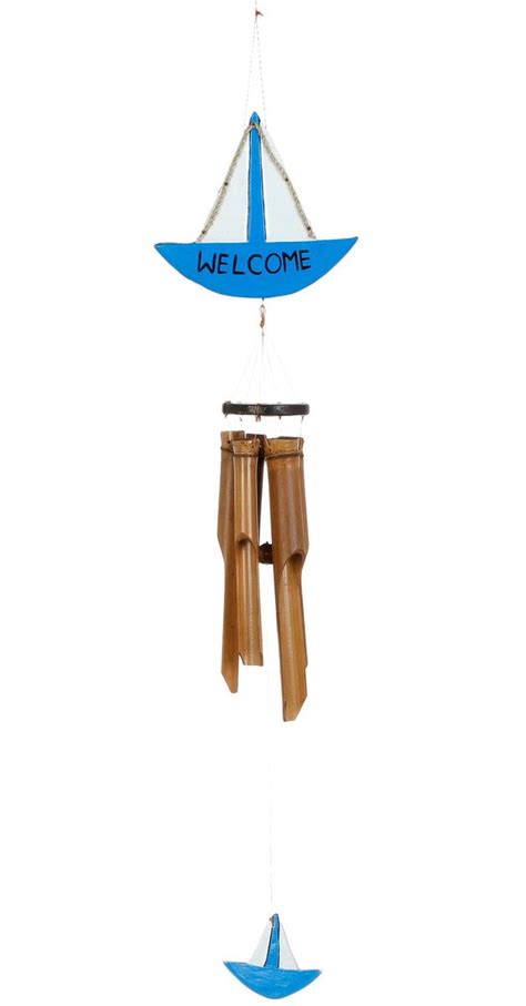 36 Bamboo Sailboat Wind Chimes Blue Burkes Outlet