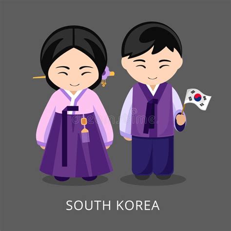 Koreans In National Dress With A Flag Stock Vector Illustration Of