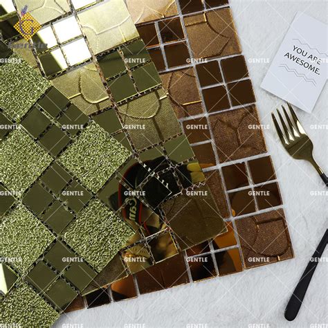 Gold Mirror Mosaic Tiles Stickers Glass Mirror Mosaic Tiles Sheets