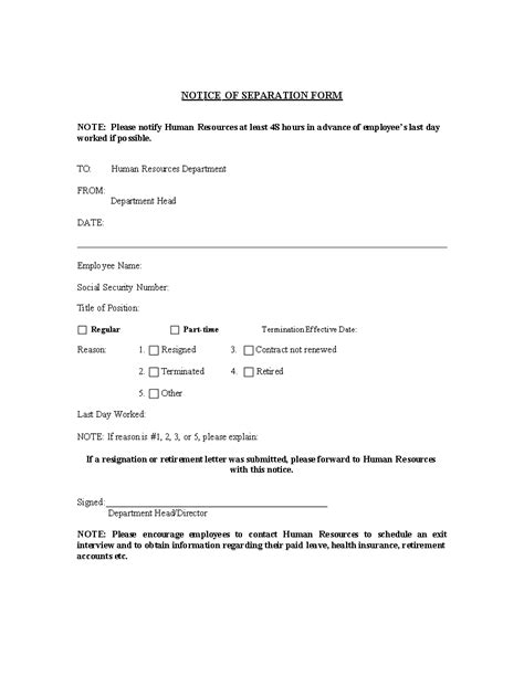 Employee Separation Printable Employee Termination Form Pdf Printable