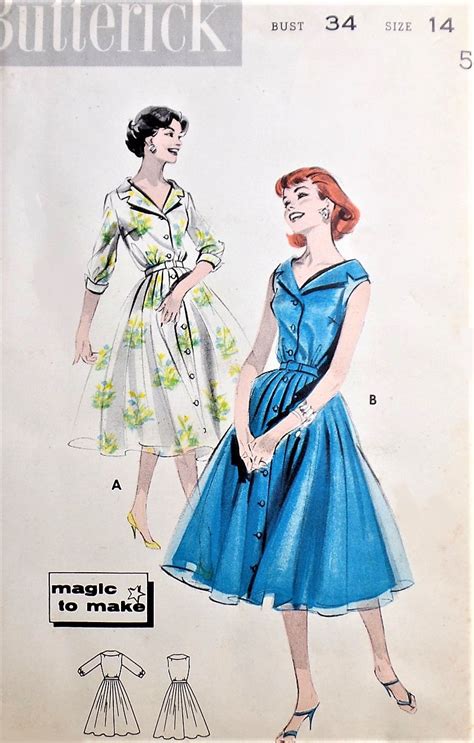 1950s FLIRTY Portrait Neckline Dress Pattern BUTTERICK 8604 Day Or