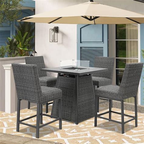 Runesay Modern Piece Gray Wicker Outdoor Patio High Dining Btu