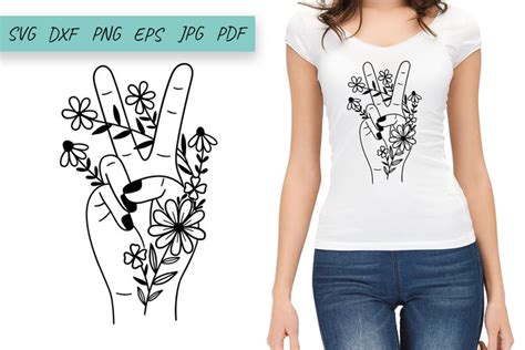 Flower Svg Peace Sign Hand Svg Wildflowers Svg Floral Svg