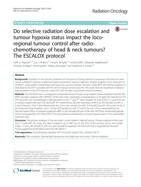 PDF Do Selective Radiation Dose Escalation And Tumour Hypoxia Status